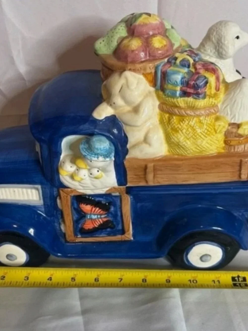 Vintage HL 2000 Blue Farm Truck Cookie Jar Ceramic Animal Crew Bunny Sheep Goose